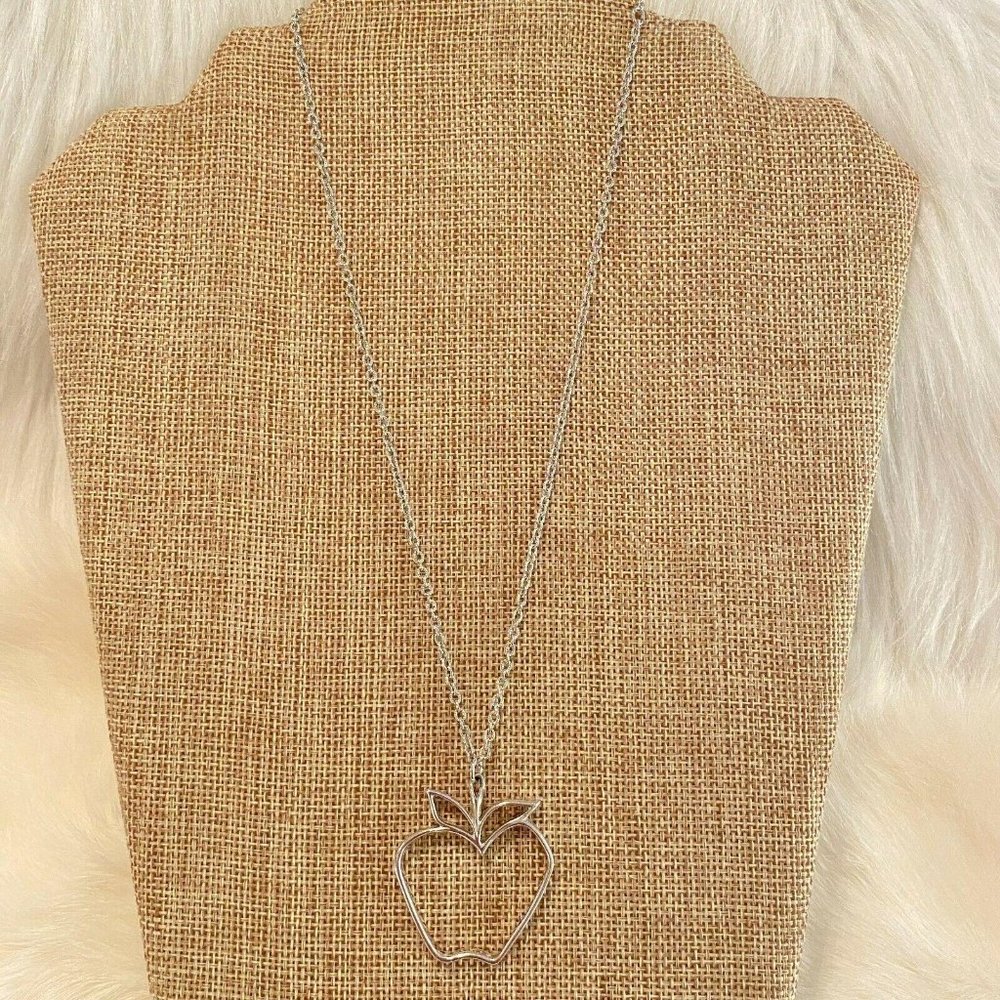 Vtg Sarah Coventry Apple Necklace Fruit‎ Garden Silver Minimalist Boho 4510